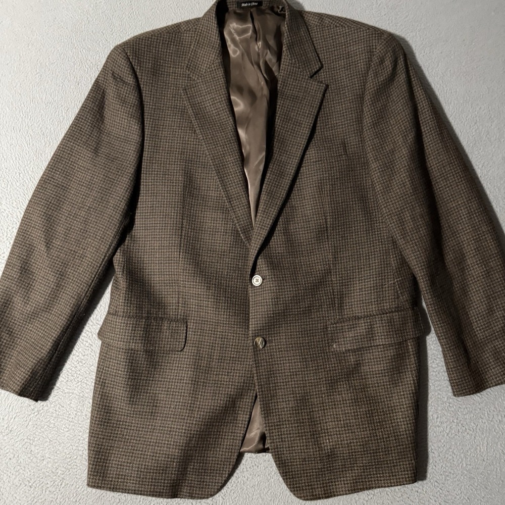 Chaps Ralph Lauren 44L Sport Coat Mens Brown Houndstooth Pure New Wool‎ Blazer